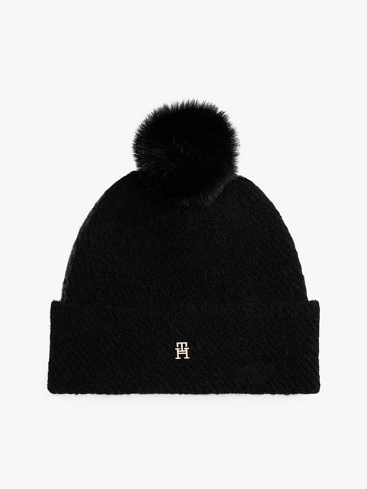 Cappelli Chic in maglia blu o nero con pompon