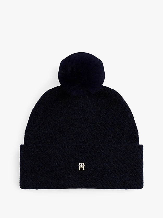 Cappelli Chic in maglia blu o nero con pompon