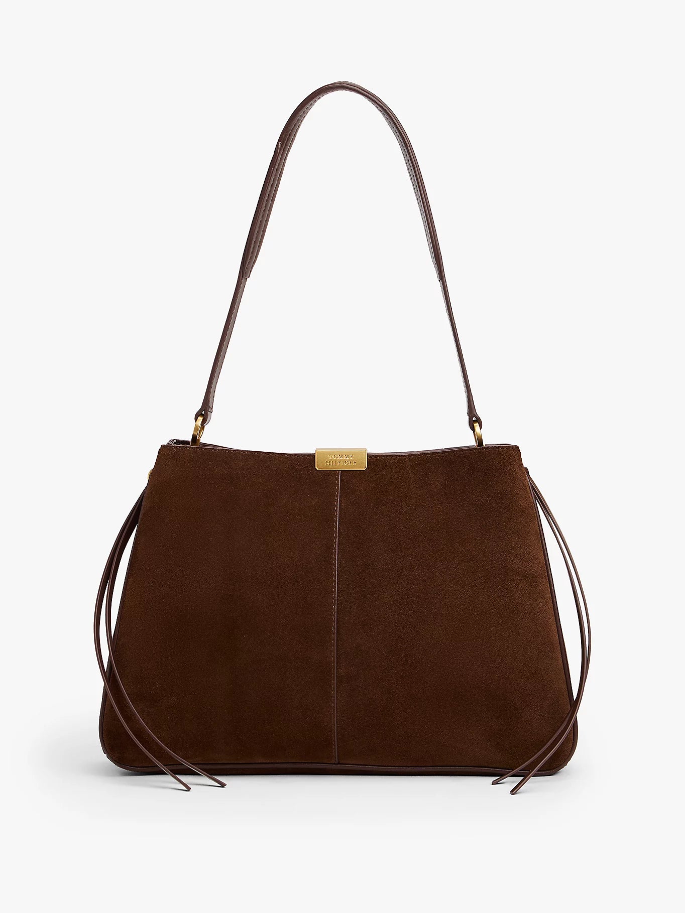 Borsa a tracolla marrone in pelle scamosciata