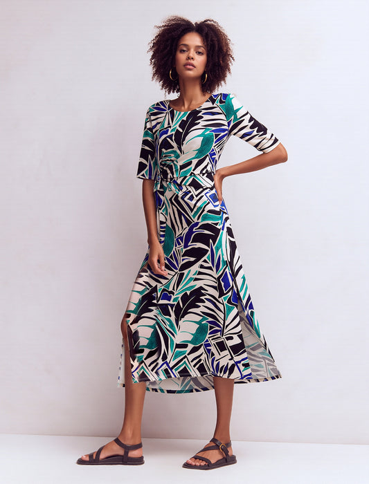 Abito Midi in Jersey Stampato - Bordeaux, Turchese, Verde