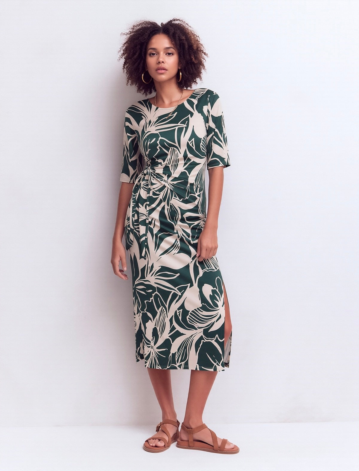 Abito Midi in Jersey Stampato - Bordeaux, Turchese, Verde
