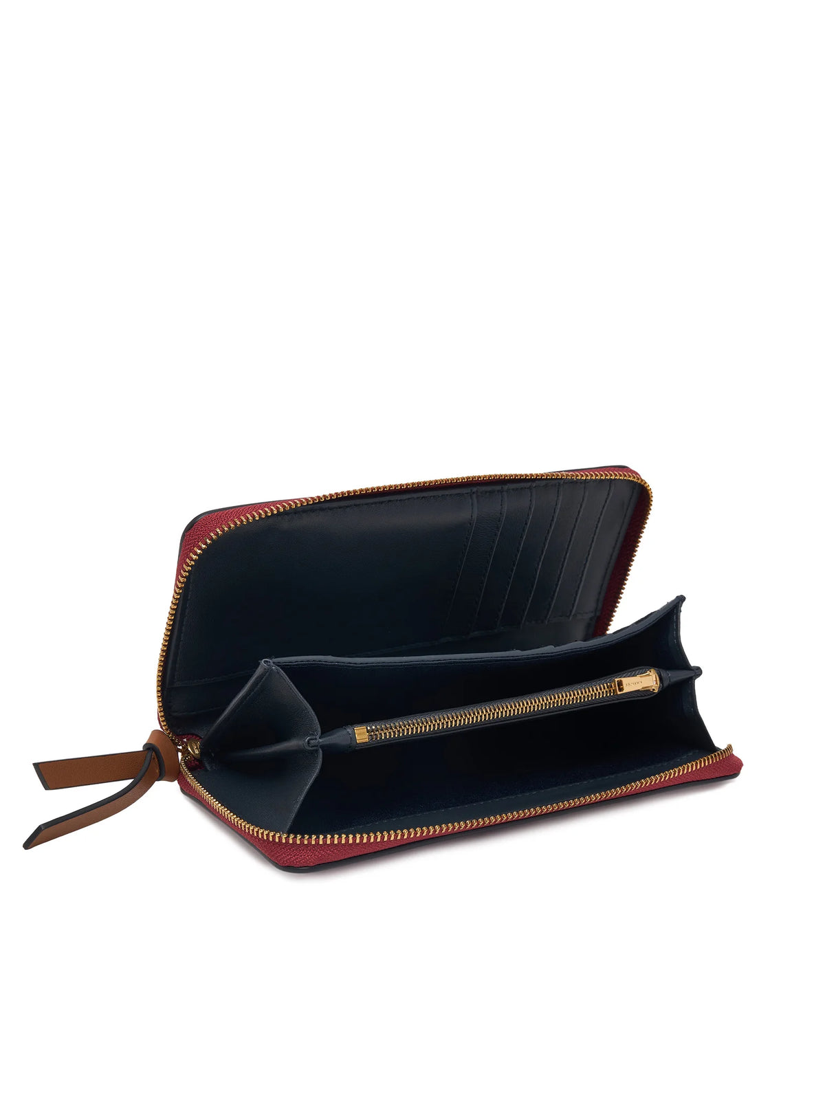 Portafogli Grande in Pelle con Zip - Bordeaux, Nero
