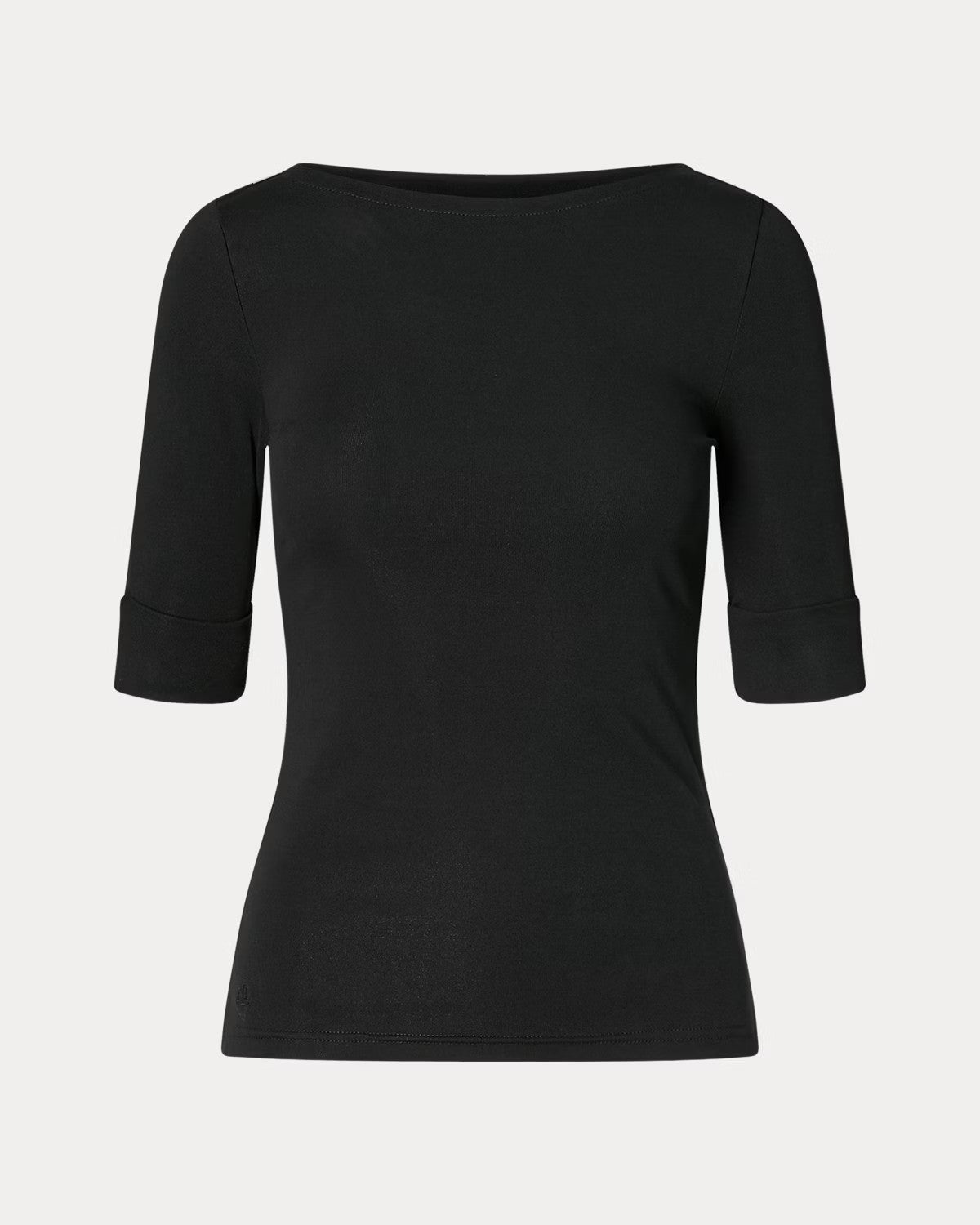 T-shirt nera con maniche a gomito e scollo a barchetta