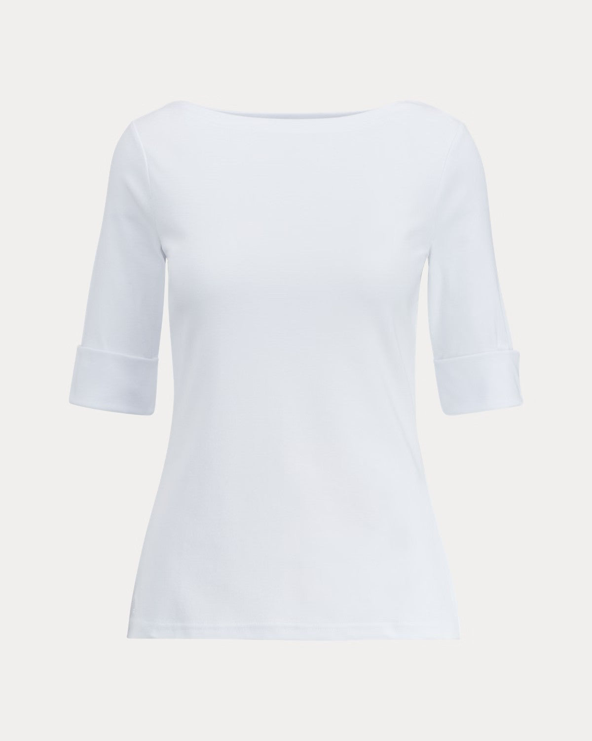 T-shirt bianca con maniche a gomito e scollo a barchetta