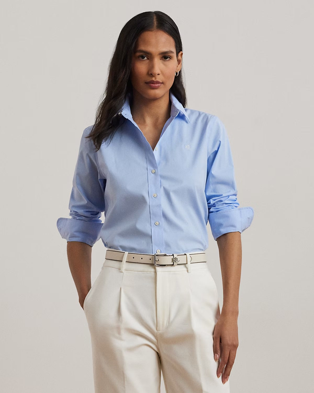 Camicia celeste in popeline anti grinze - Lauren Ralph Lauren
