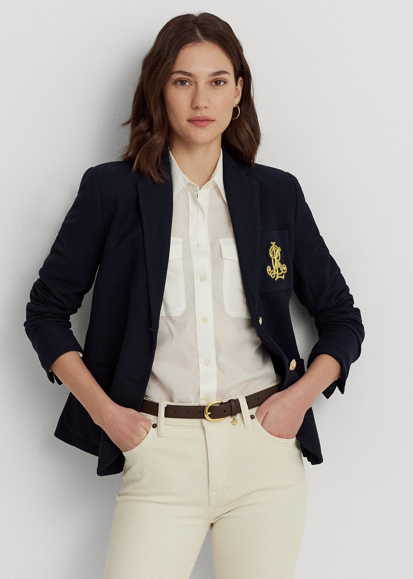 Giacca blu in jacquard con logo ricamato Lauren Ralph Lauren