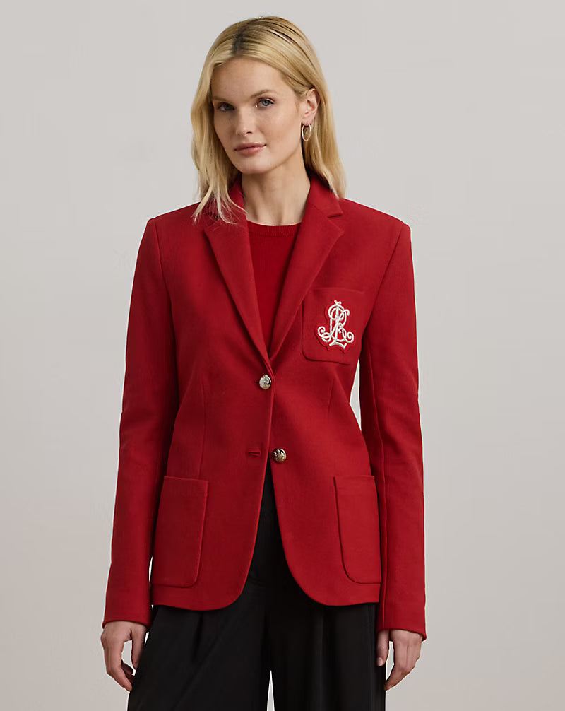 Giacca Rossa a Blazer in jacquard con ricamo logo