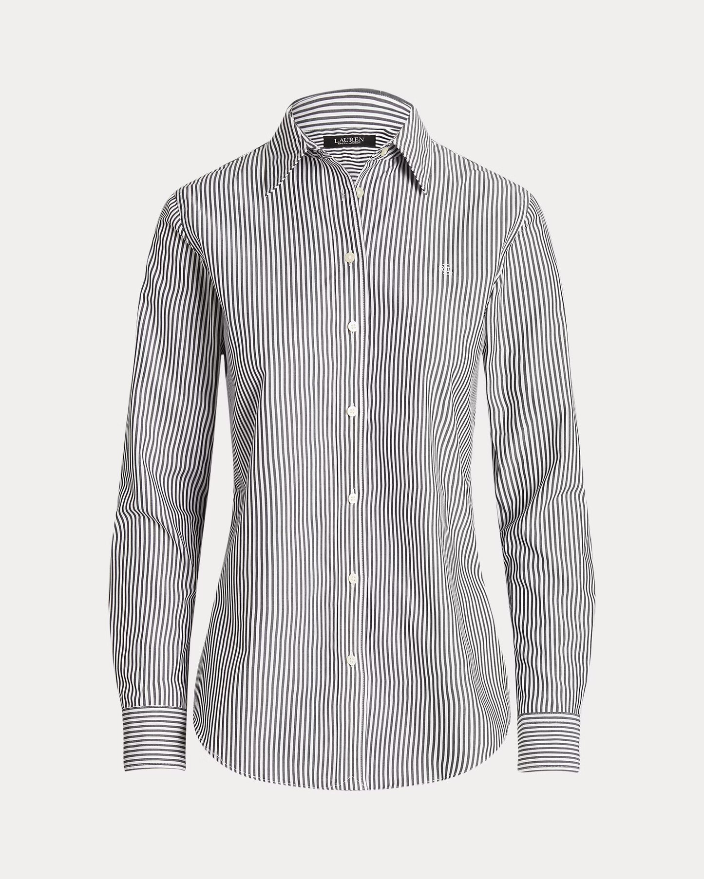 Camicia rigata bianca e nera in cotone anti-grinze