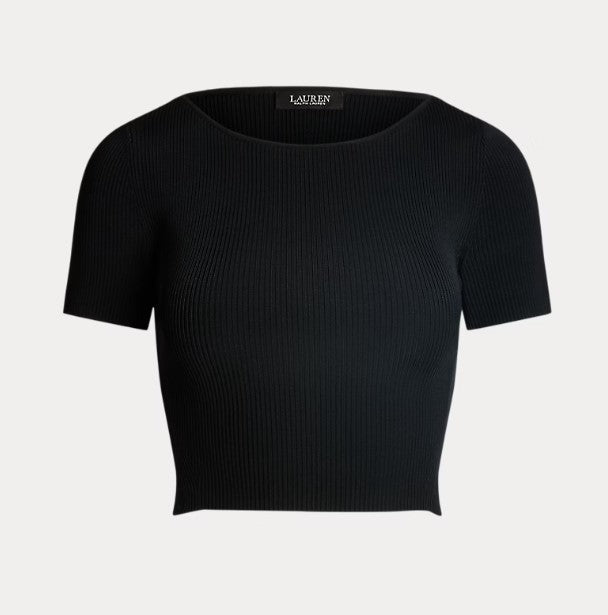 Maglia corta a costine con maniche corte