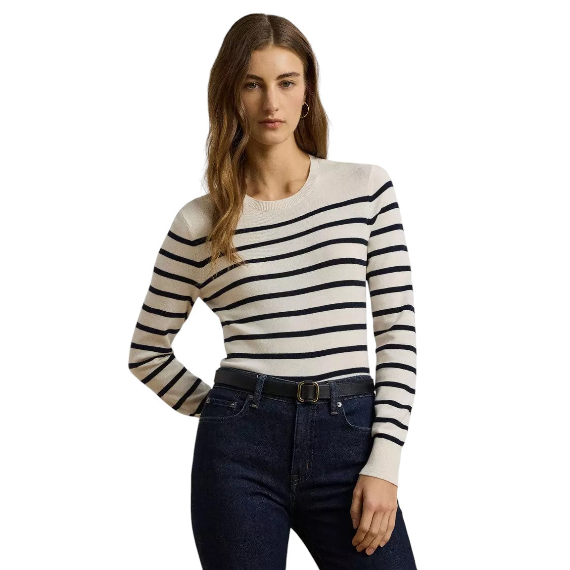 Maglia a righe panna e blu in misto cotone