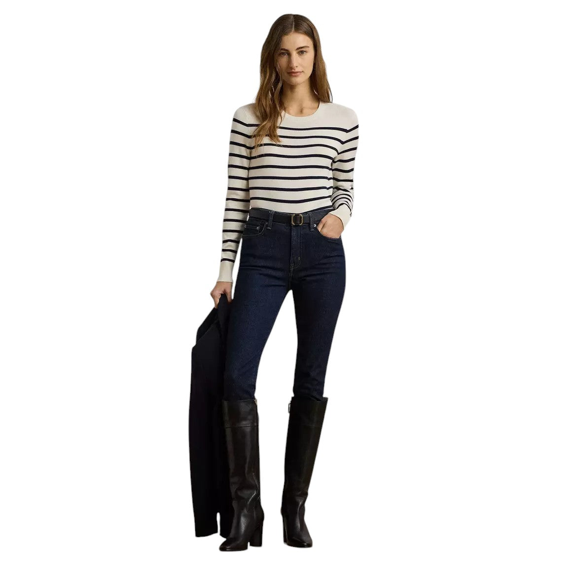 Maglia a righe panna e blu in misto cotone