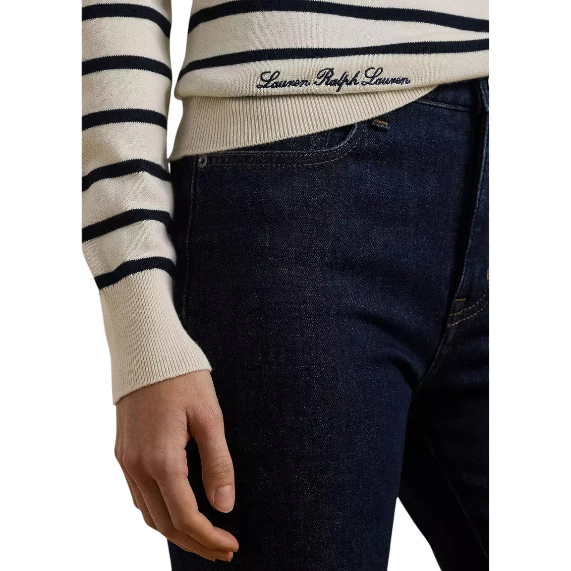 Maglia a righe panna e blu in misto cotone