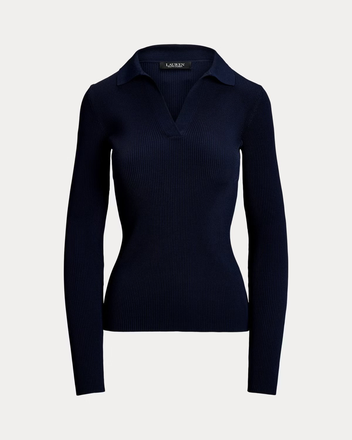 Maglia a polo blu con lavorazione a costine