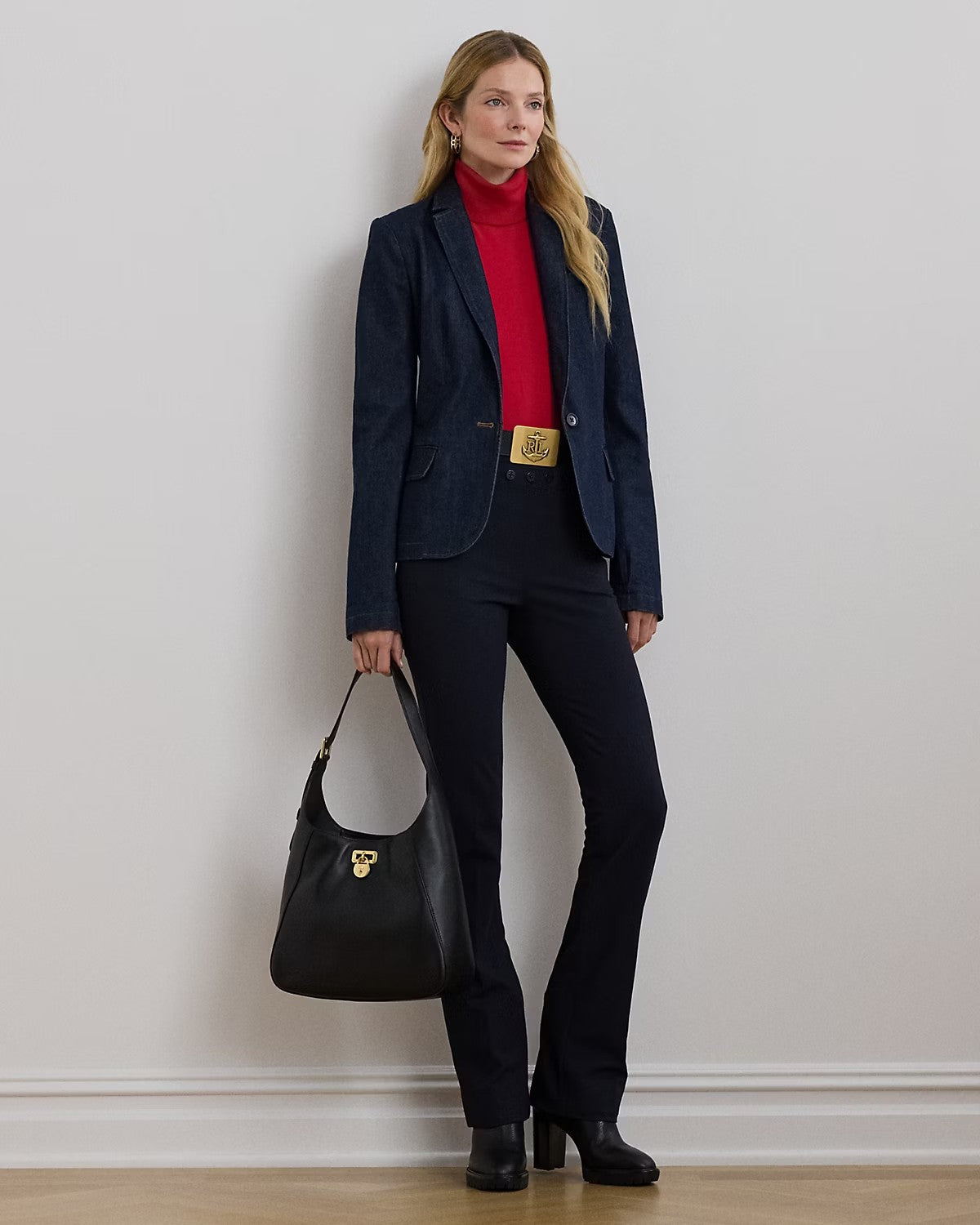 Giacca in denim con fodera stampa equestre a sfondo rosso