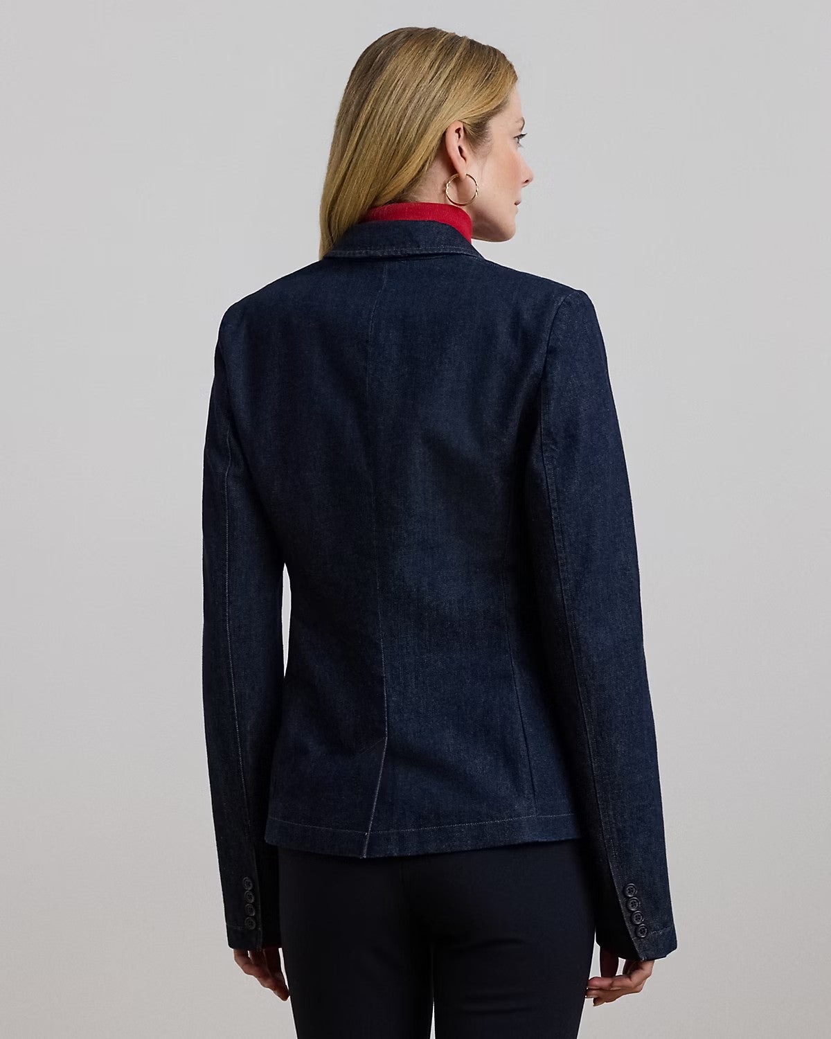 Giacca in denim con fodera stampa equestre a sfondo rosso