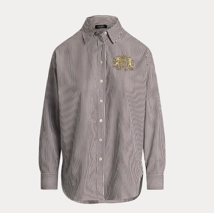 Camicia in popeline di cotone a righe bianca e bordeaux dal taglio comodo