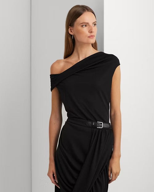 T-shirt nera in jersey stretch a spalle scoperte