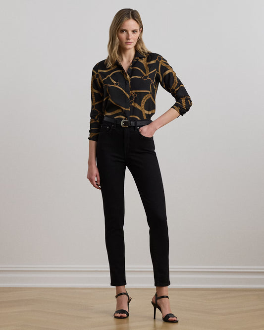Camicia in crepe in stampa catene fondo nero