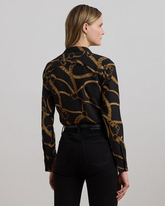 Camicia in crepe in stampa catene fondo nero