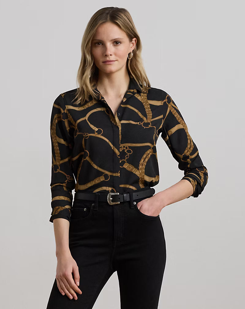 Camicia in crepe in stampa catene fondo nero