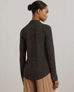 Camicia in jersey con stampa geometrica nera e cammello