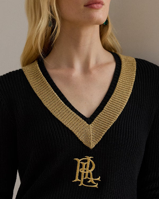 Maglia con scollo a v e rifiniture oro