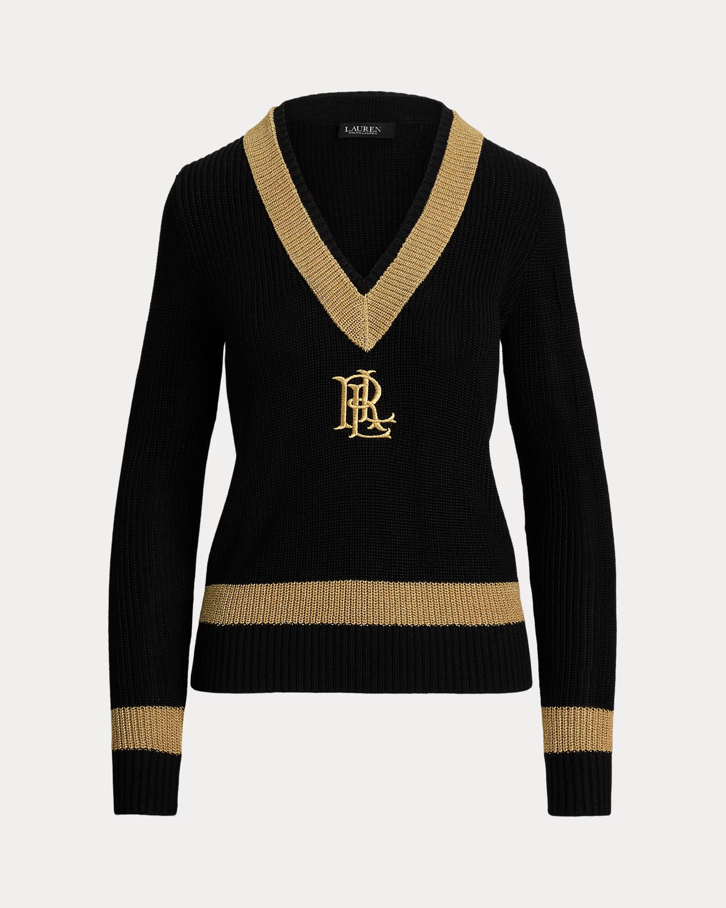 Maglia con scollo a v e rifiniture oro