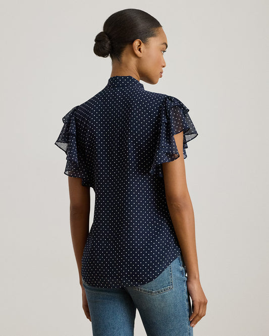 Blusa In Georgette A Pois Con Fiocco