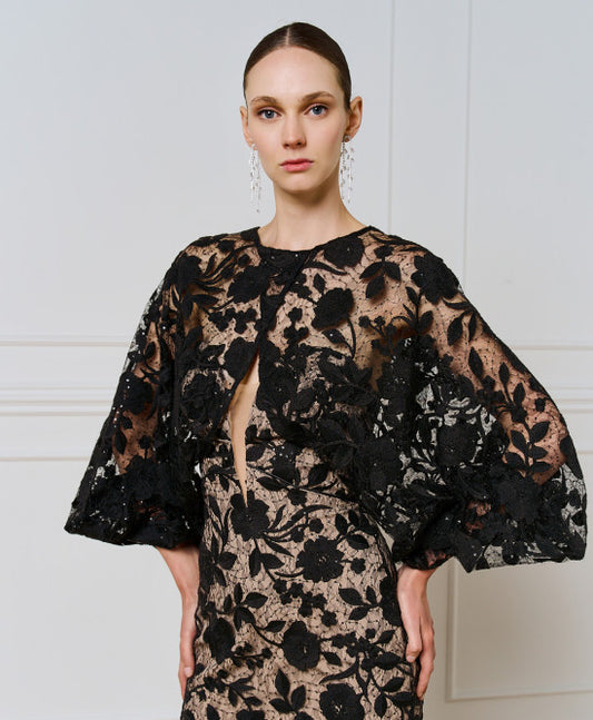 Coprispalle a Giacchina Bolero trasparente con ricami floreali e paillettes