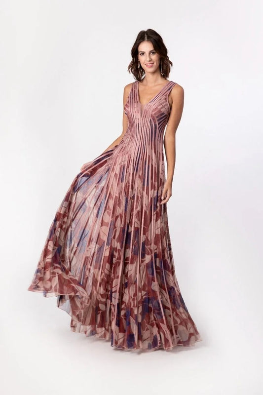 Abito lungo in tulle a fantasia