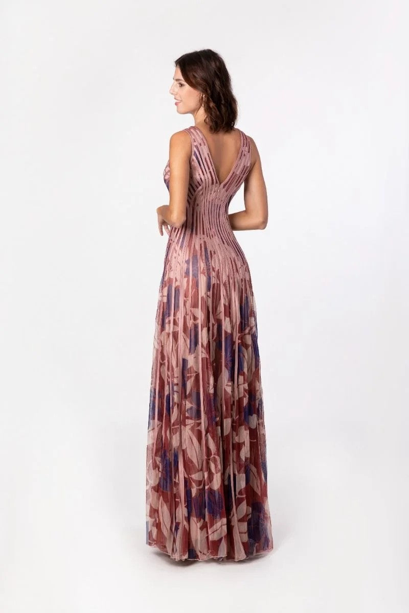Abito lungo in tulle a fantasia