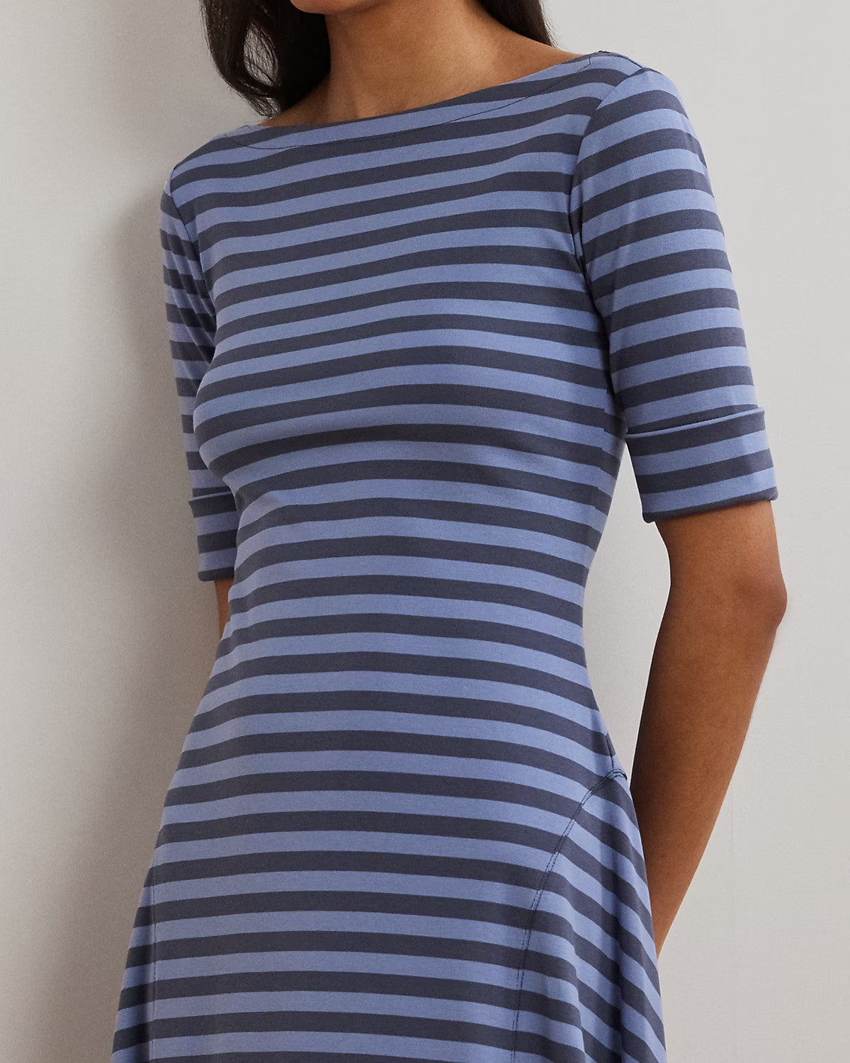Abito midi a righe in cotone stretch