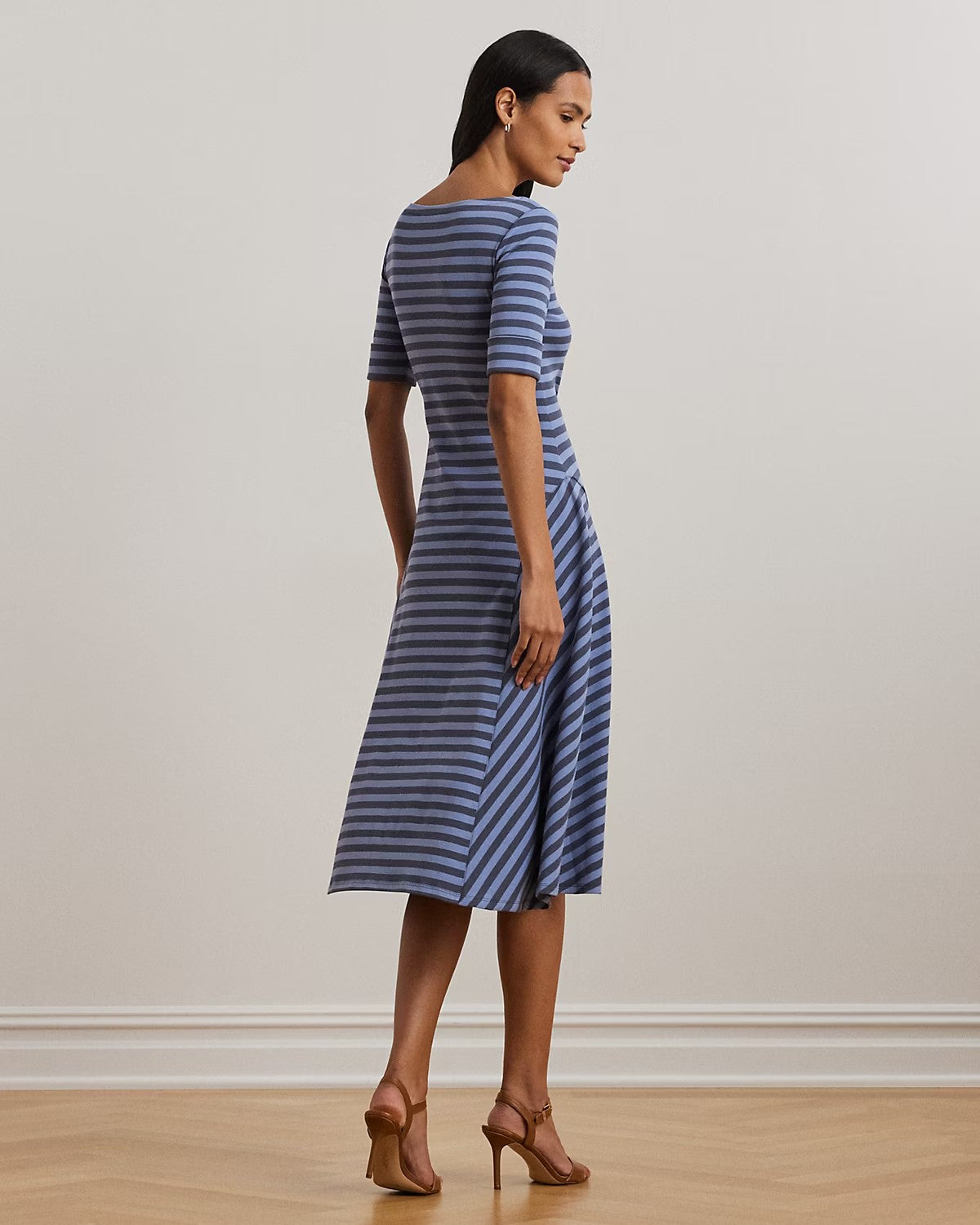 Abito midi a righe in cotone stretch