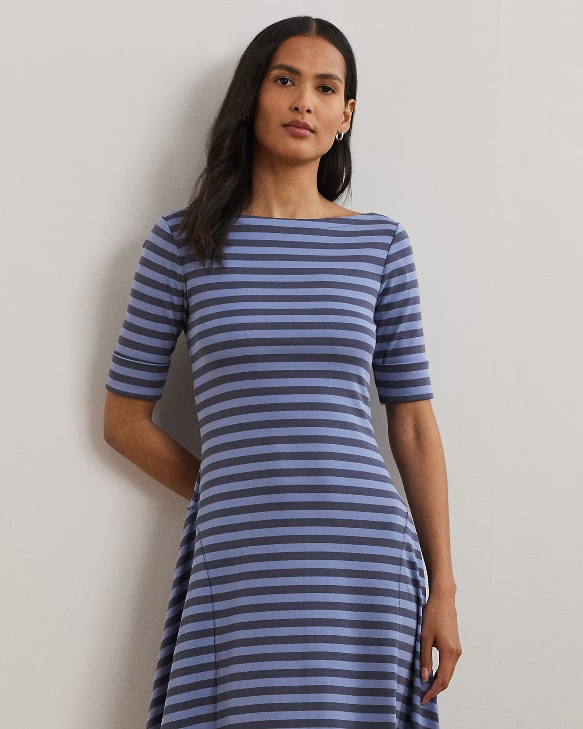 Abito midi a righe in cotone stretch