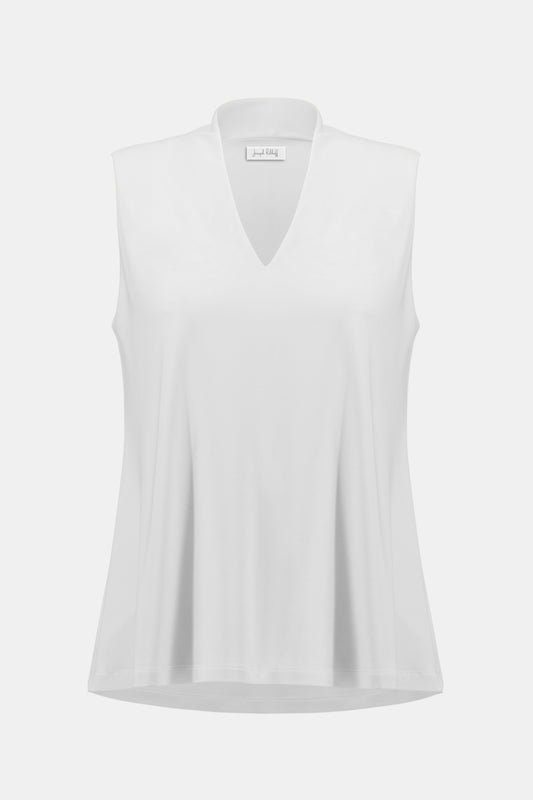 Top dritto in jersey effetto seta con scollo a V - Beige, Blu, Bianco, Nero