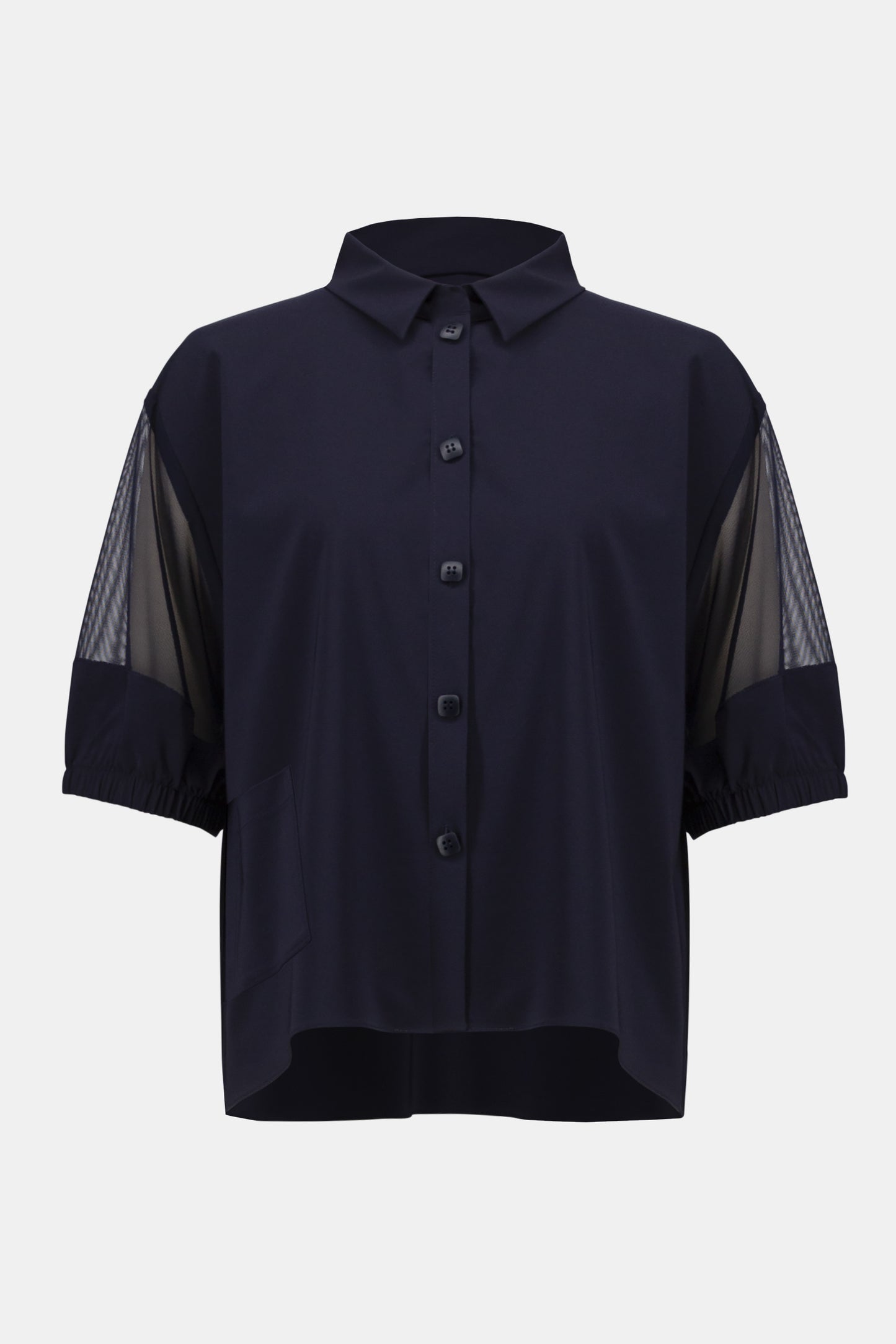Blusa a sacchetto in popeline elasticizzato e tulle
