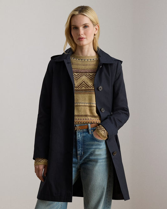 Trench Monopetto Con Cappuccio Staccabile - Beige e Blu