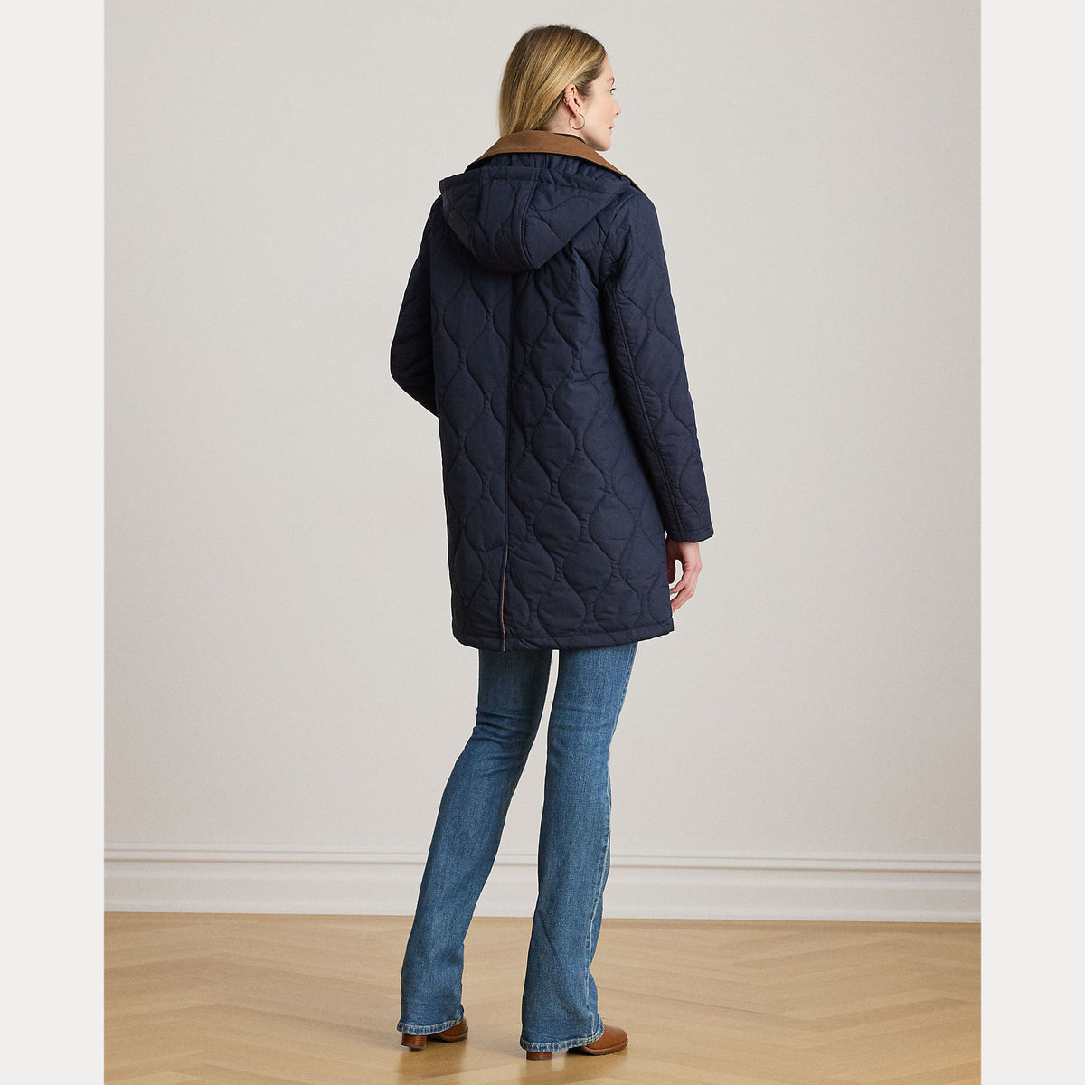 Giaccone Lungo Trapuntato con Cappuccio Staccabile - Blu, Beige