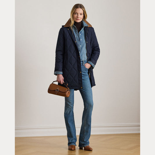 Giaccone Lungo Trapuntato con Cappuccio Staccabile - Blu, Beige
