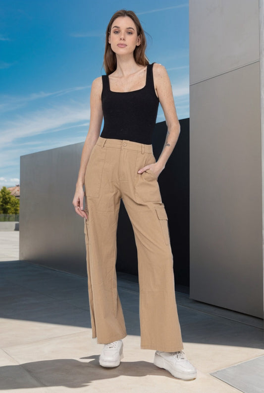 Pantaloni cargo in cotone con gamba dritta