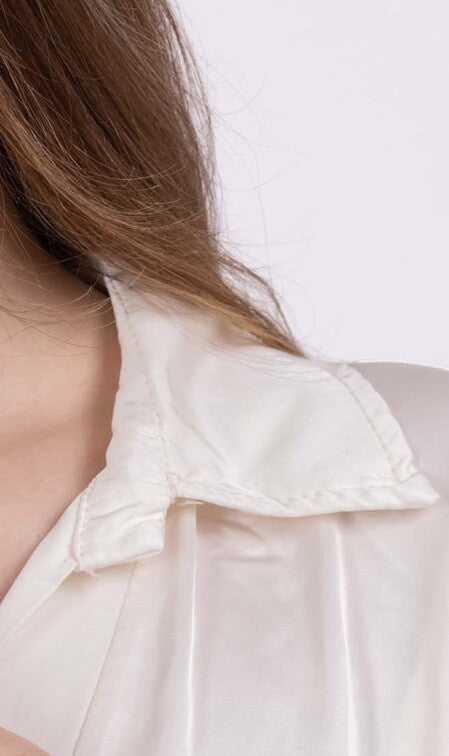 Oversized Blouse with Short Viscose and Silk Sleeves - Light Blue, Bronze, Pink, Cream