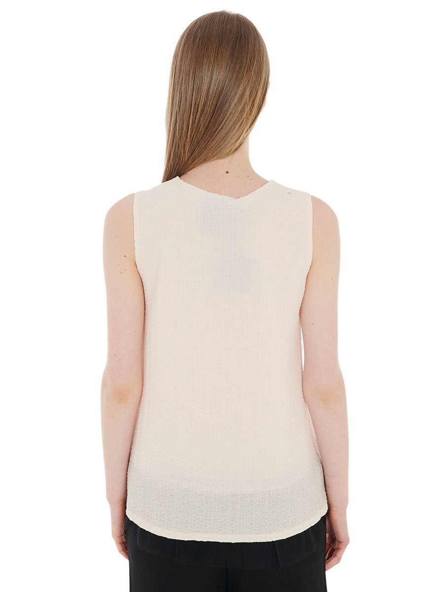 Top in crepe con balza in tulle