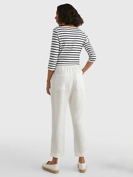 Pantaloni bianchi in lino con coulisse