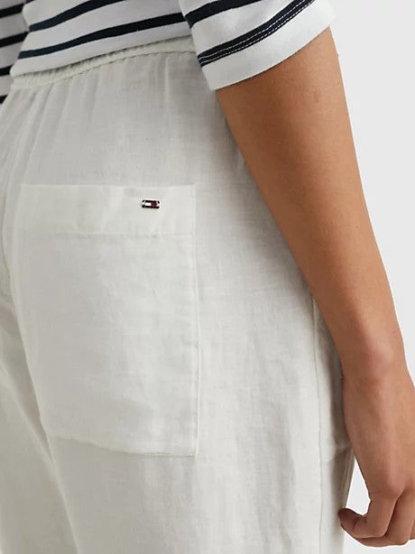 Pantaloni bianchi in lino con coulisse