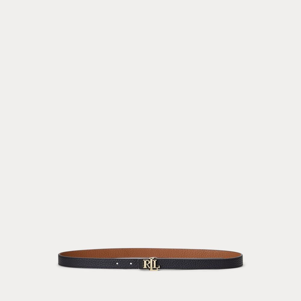 Cintura Double-Face Nera e Cuoio in Pelle Martellata alta cm 2,5