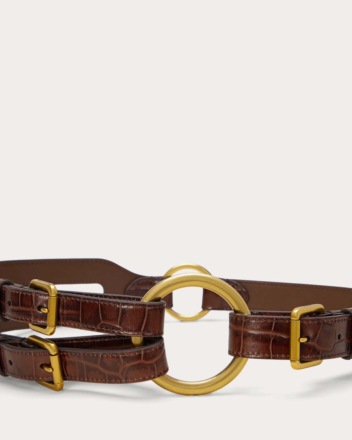 Cintura in pelle stampa coccodrillo con anelli