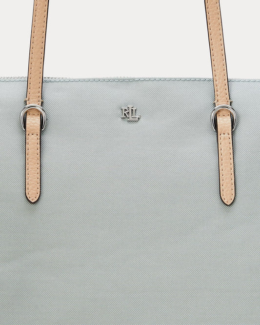 Borsa tote Keaton color acqua in nylon di medie dimensioni