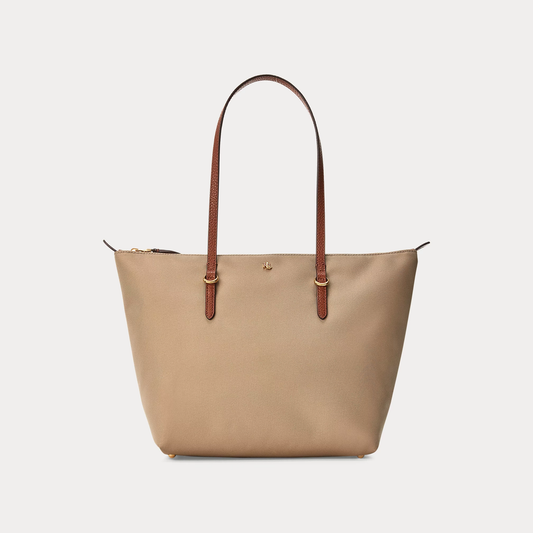 Borsa tote Keaton beige in nylon di medie dimensioni