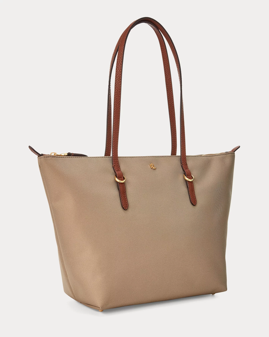 Borsa tote Keaton beige in nylon di medie dimensioni