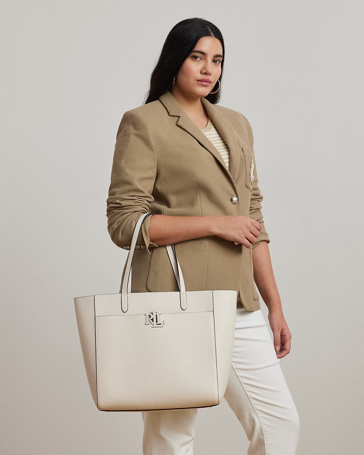 Borsa Tote Cameryn grande in pelle martellata bianca